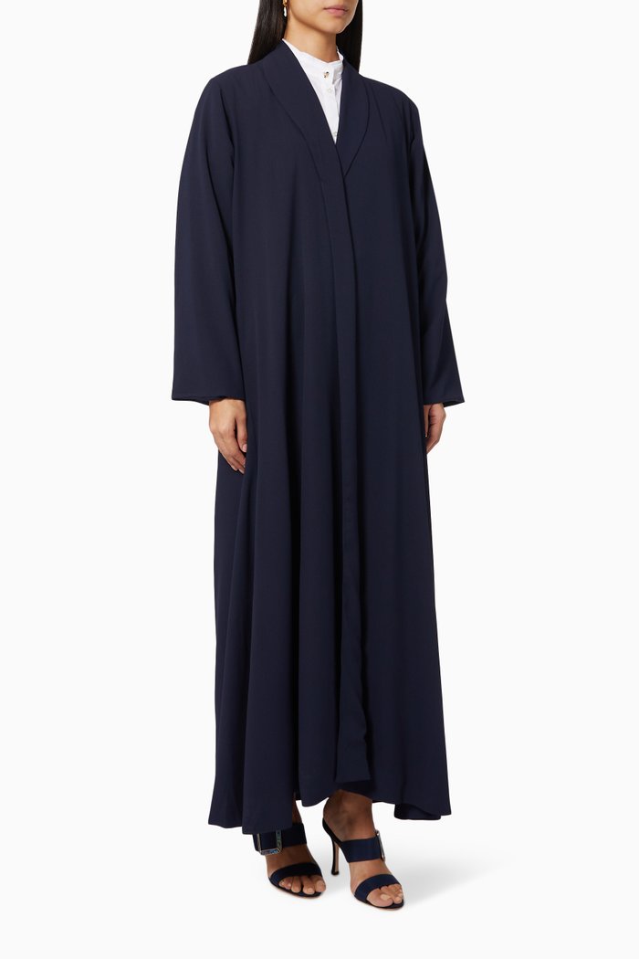 Collared Abaya in Stretch Chiffon, Blue