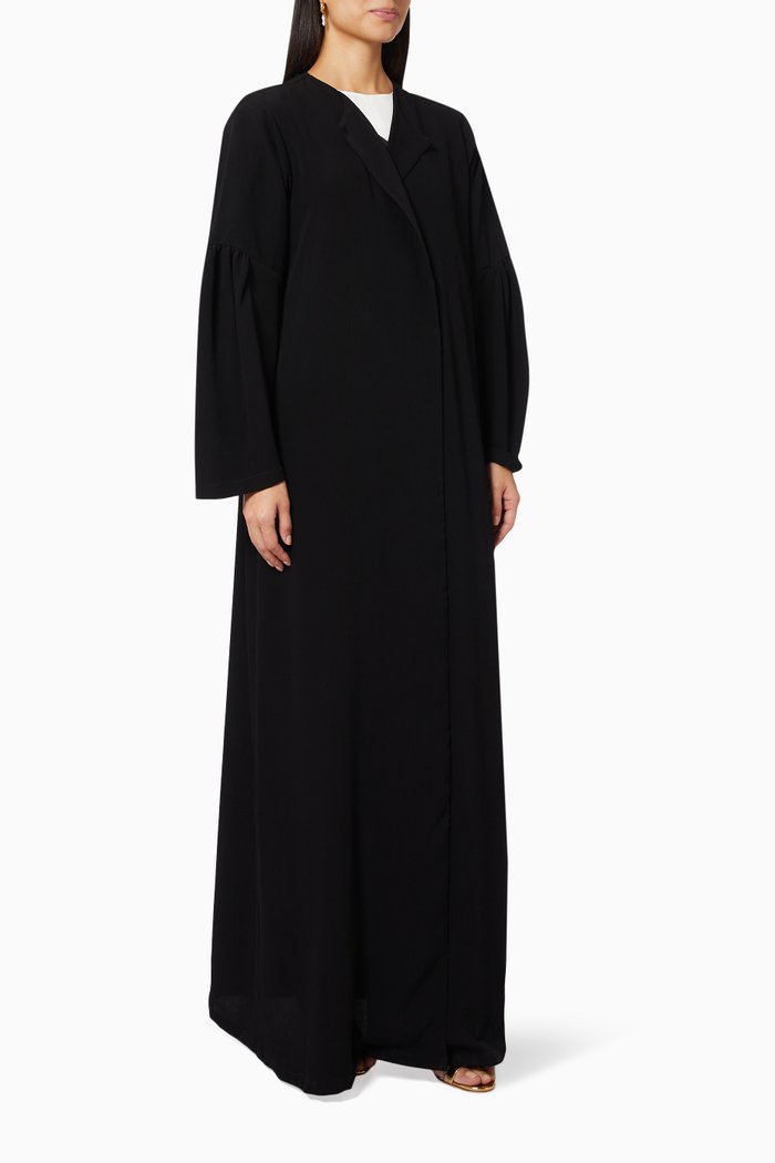 

Striped Abaya with Gathered Sleeves, Black