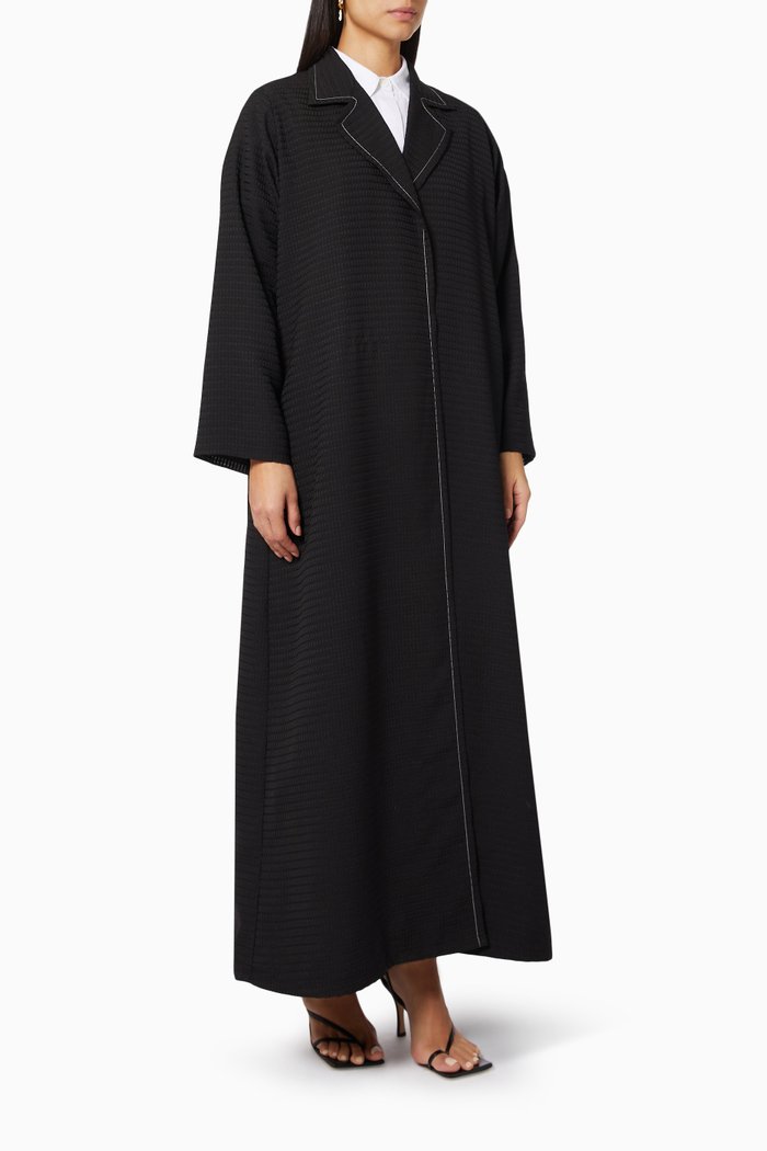 

Jacket Cut Abaya with Top Stitch Detail, Black