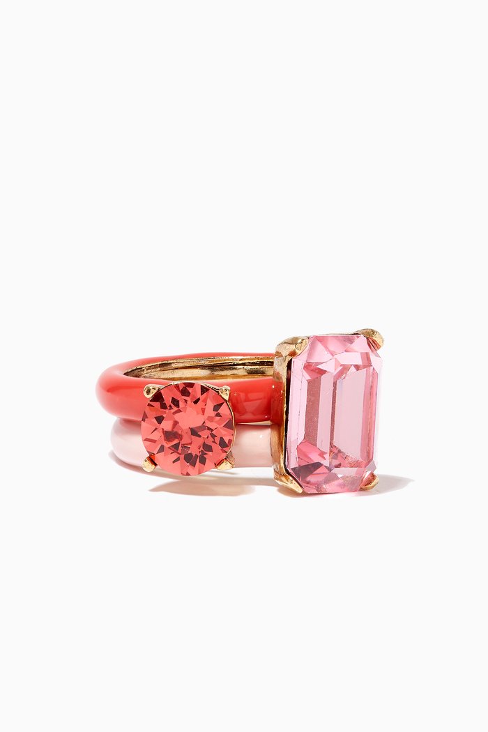 

Stone Enamel Ring, Set of 2, Pink
