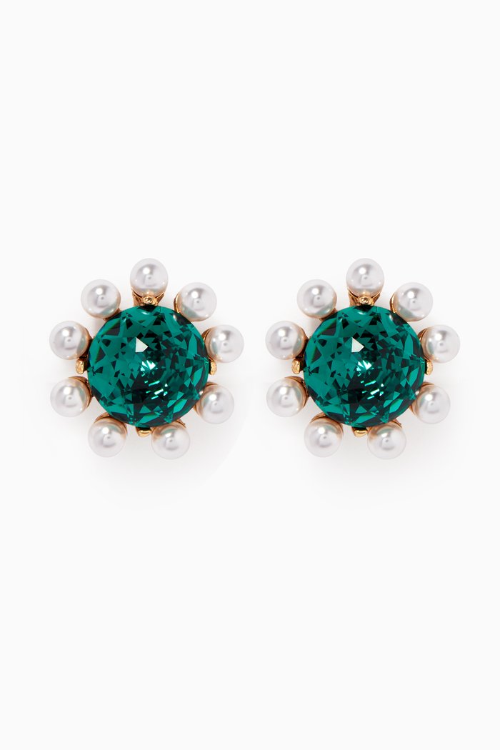 

Dome Pearl & Crystal Clip Earrings, Green