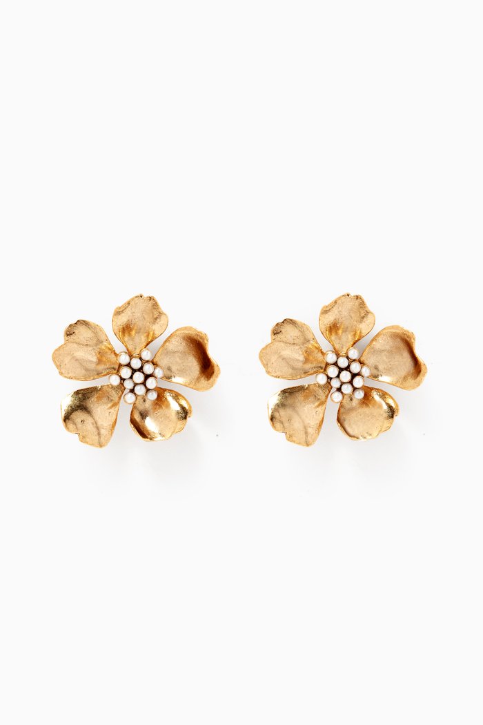

Tropical Flower Pearl Earrings, Gold