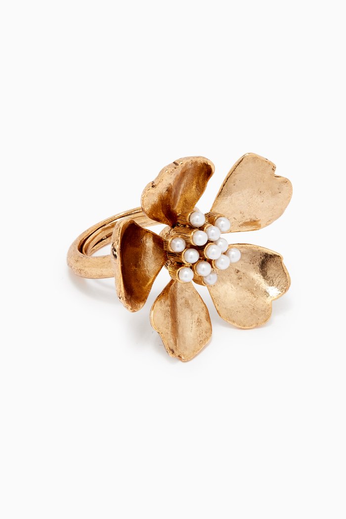 

Tropical Flower Pearl Ring, Gold