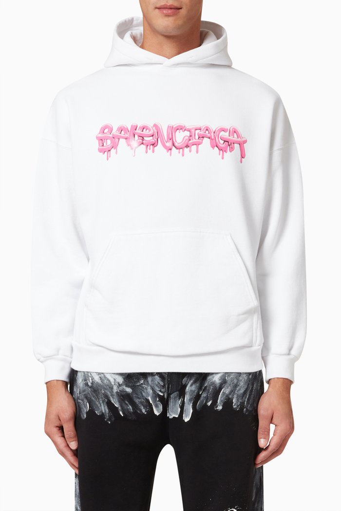 

Slime Wide Fit Hoodie in Cotton Fleece, White