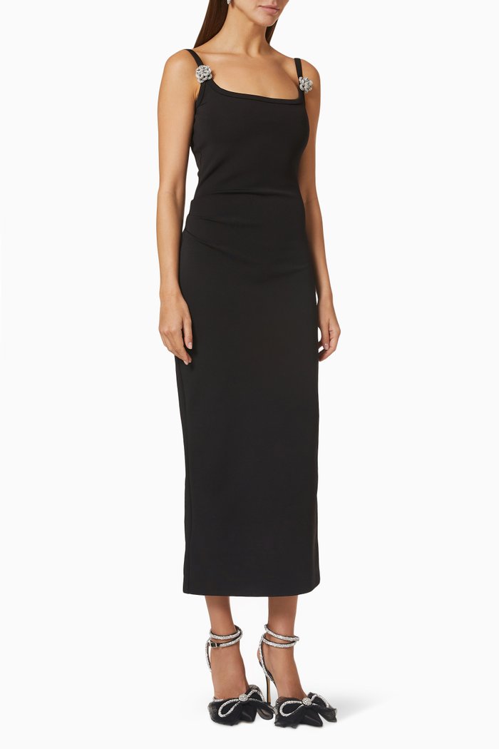 

Crystal Flower Midi Dress in Viscose Jersey, Black