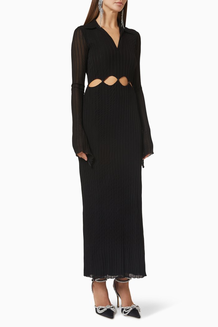 Cut-out Dress in Ribbed Stretch Viscose, Black