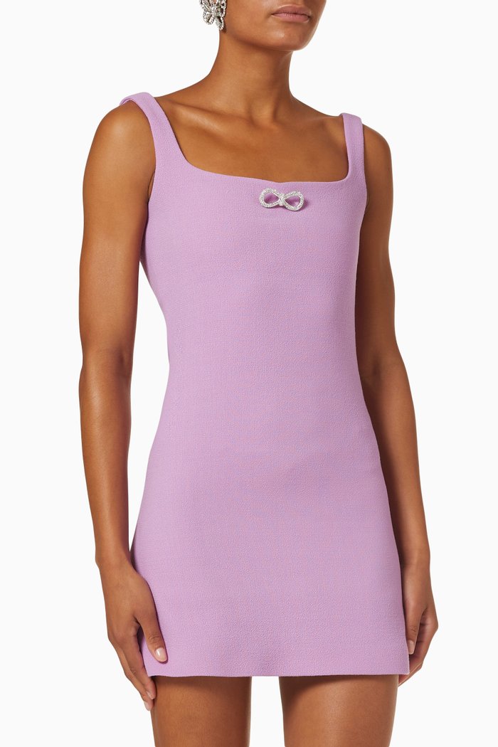 

Crystal Bow Mini Dress in Wool, Purple