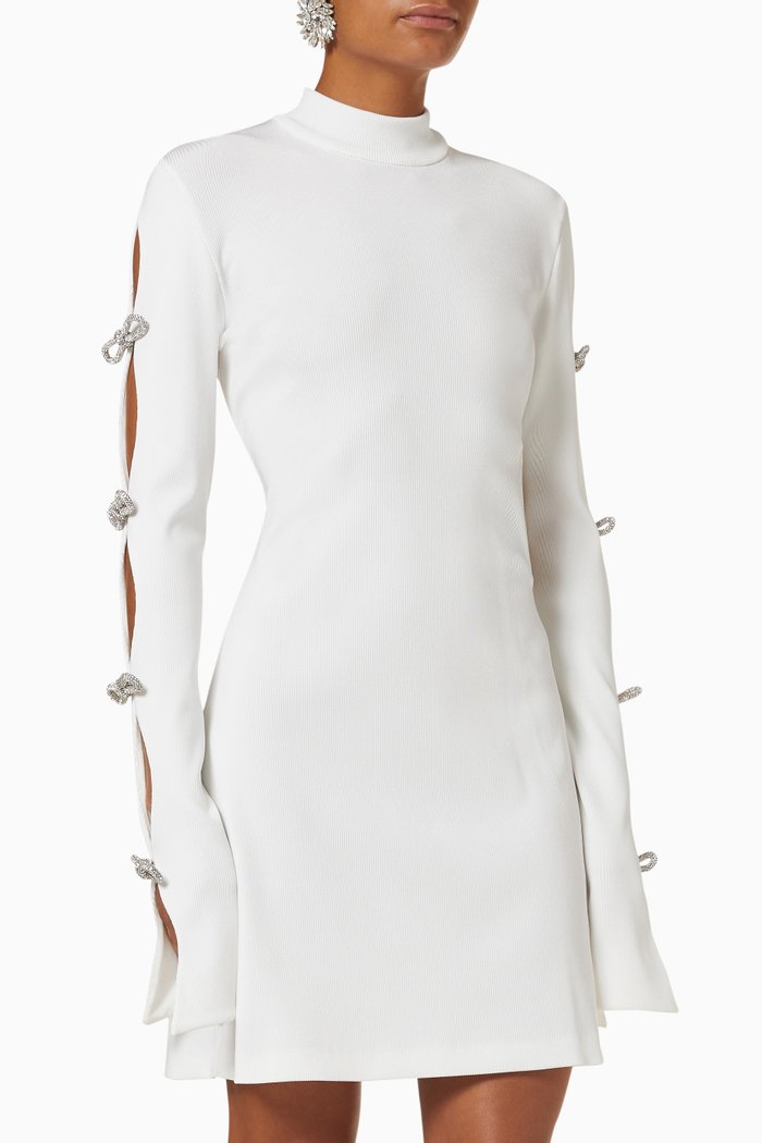 

Crystal Bow Cut Out Dress in Viscose Jersey, White