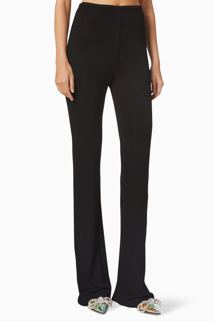 

Bell Bottom Stretchy Pants in Textured Fabric, Black