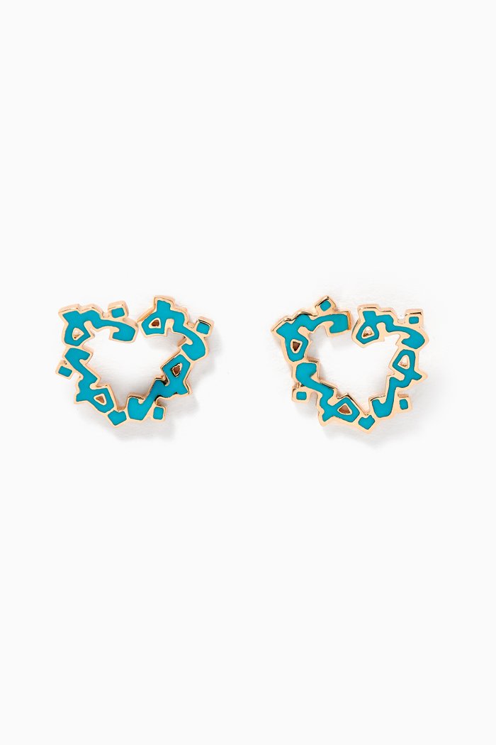 

"Hob/ Love" Heart Enamel Earrings in 18kt Yellow Gold