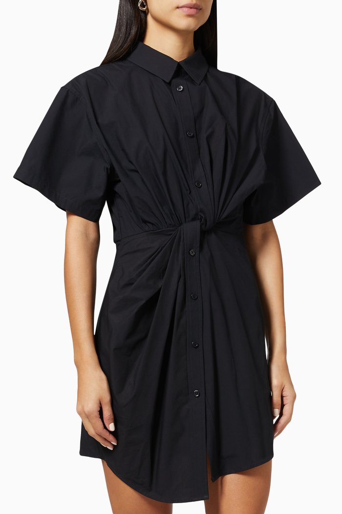 

Twisted Placket Dress in Compact Cotton, Black