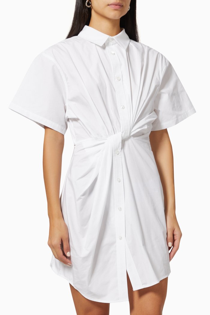 

Twisted Placket Dress in Compact Cotton, White