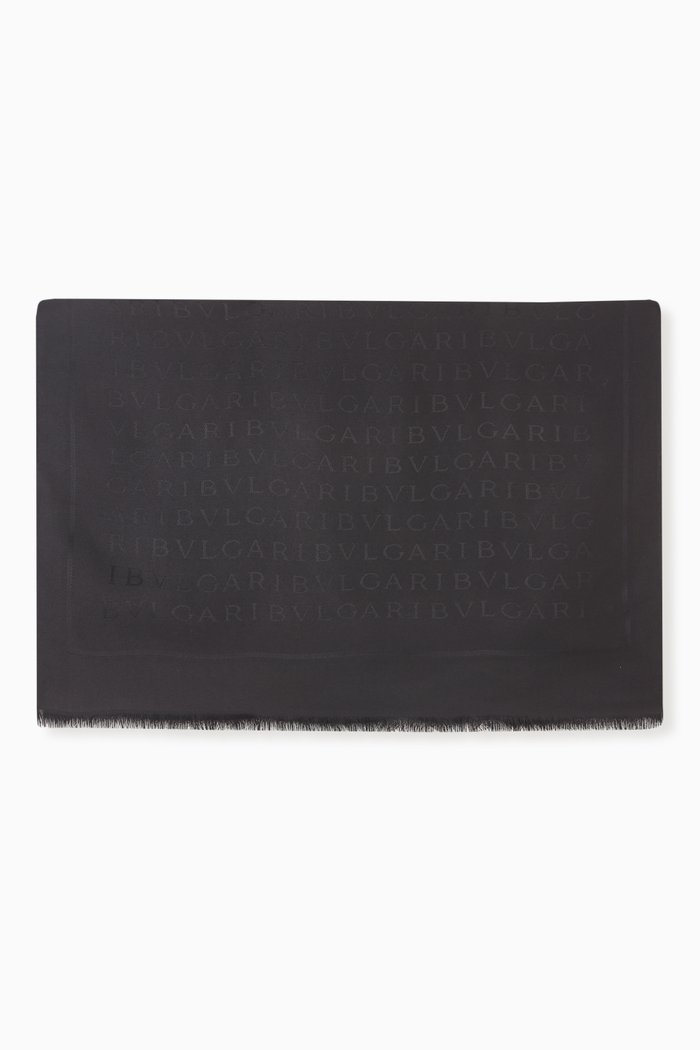 

Logomania Stole in Fine Silk & Wool, Black