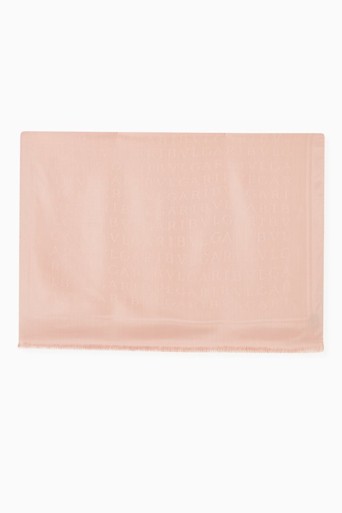 

Logomania Stole in Fine Silk & Wool, Pink