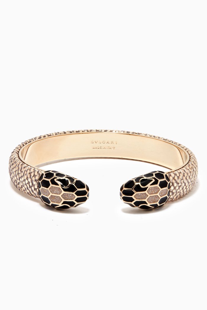 

Serpenti Forever Bracelet in Metallic Karung Leather, Gold