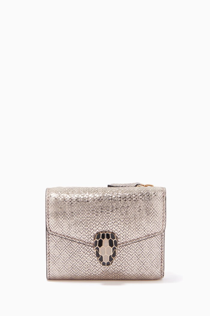 Serpenti Forever Wallet in Metallic Karung Leather, Gold