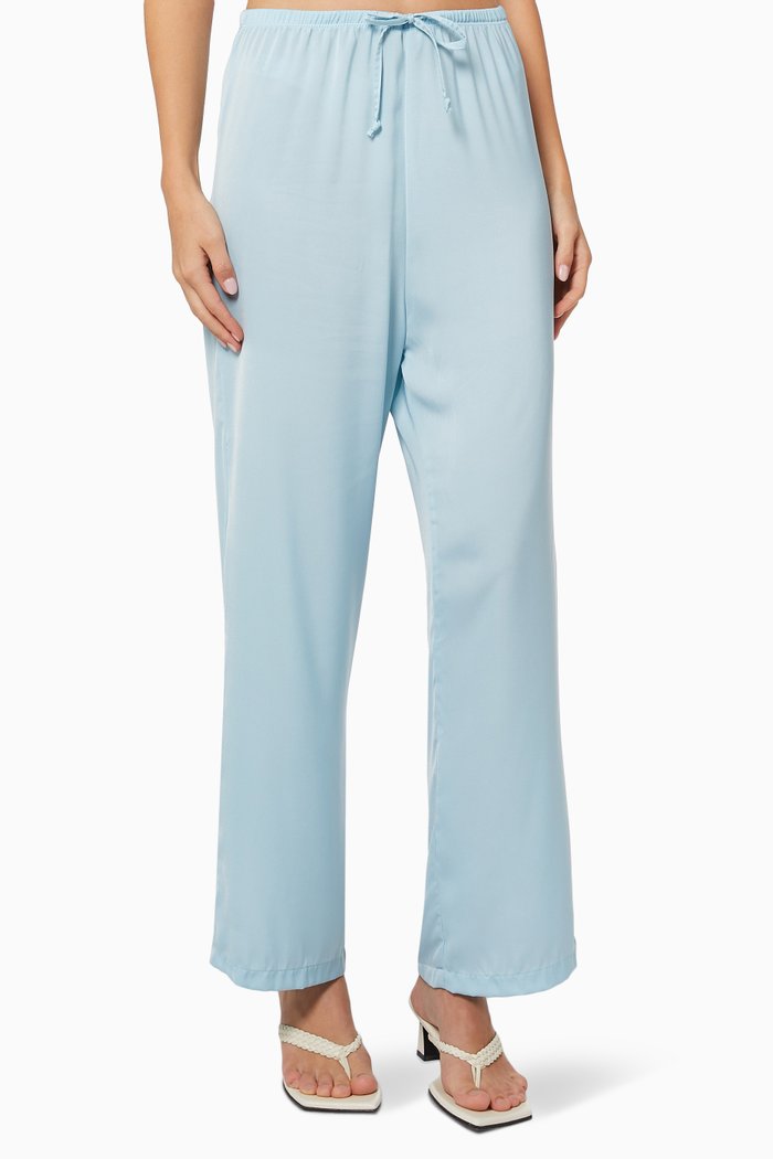

Michelle Wide Leg Pants in Satin, Blue
