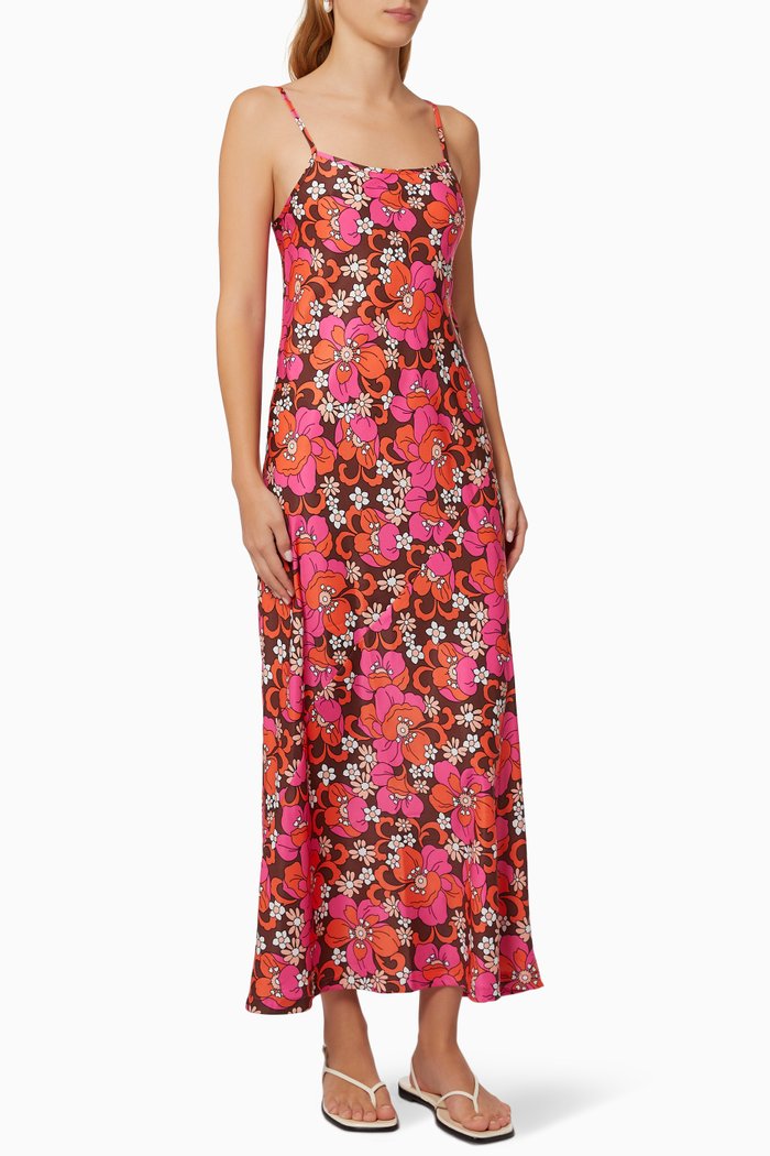 

Isabel Floral Dress in Satin, Red