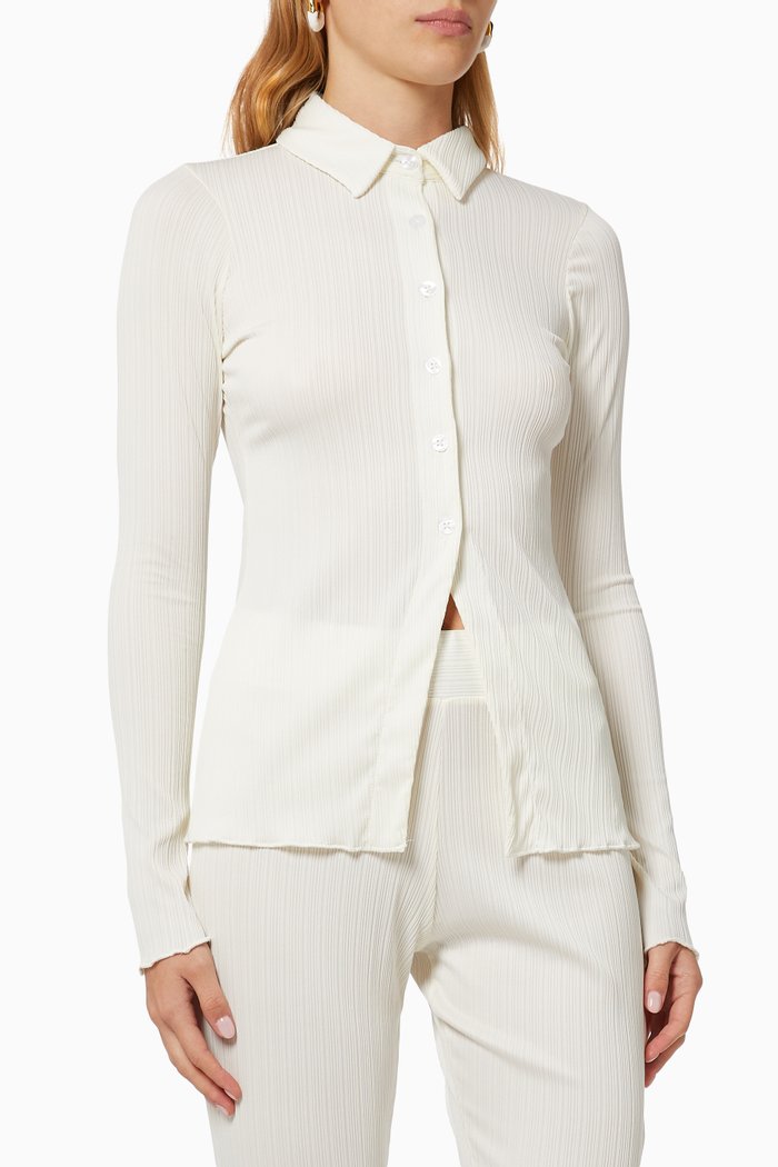 

Nova Long Sleeve Top in Plissé, Black