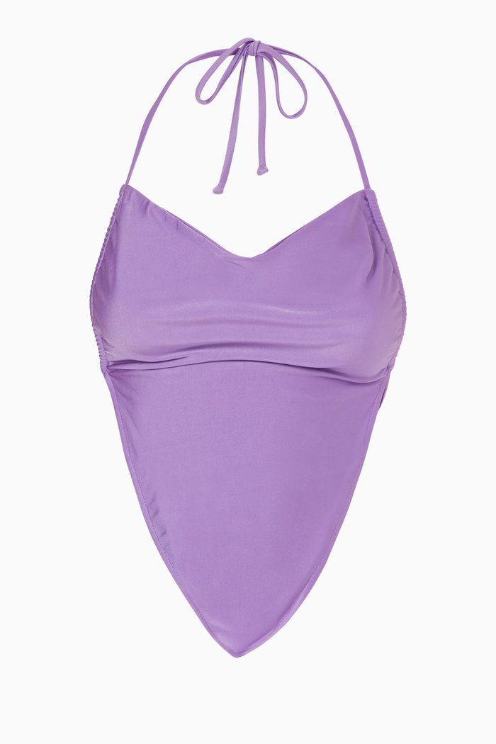 Indy Halter Bikini Top in Satin, Purple