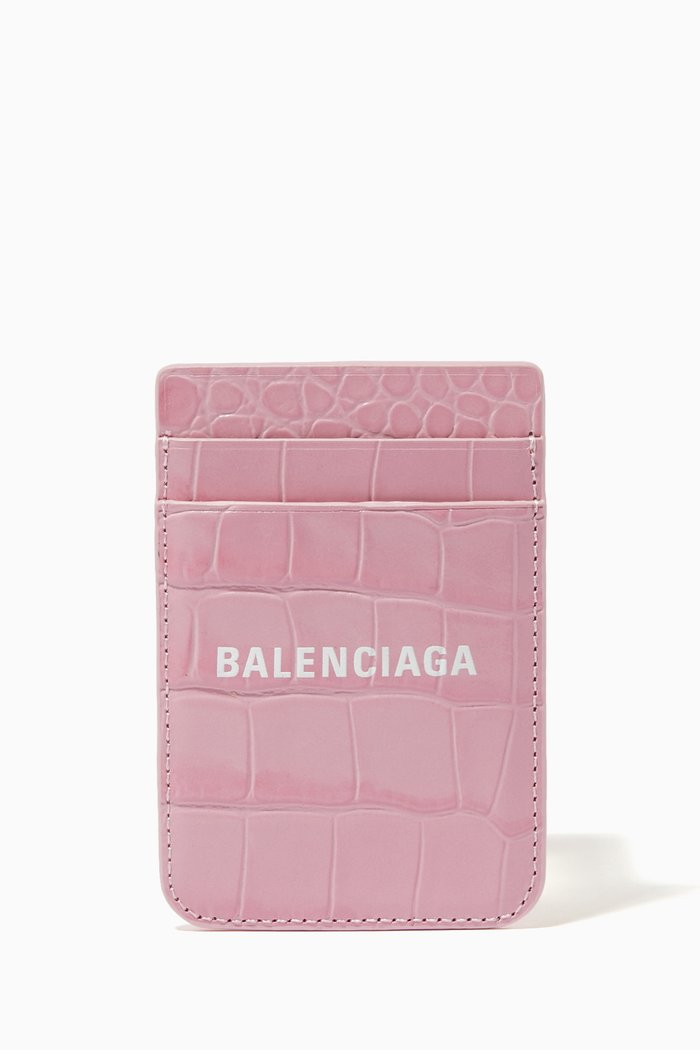 

Cash iPhone Magnetic Card Holder in Croc-embossed Leather, Pink