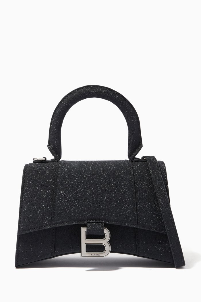 

Hourglass XS Top Handle Bag in Glitter Fabric, Black