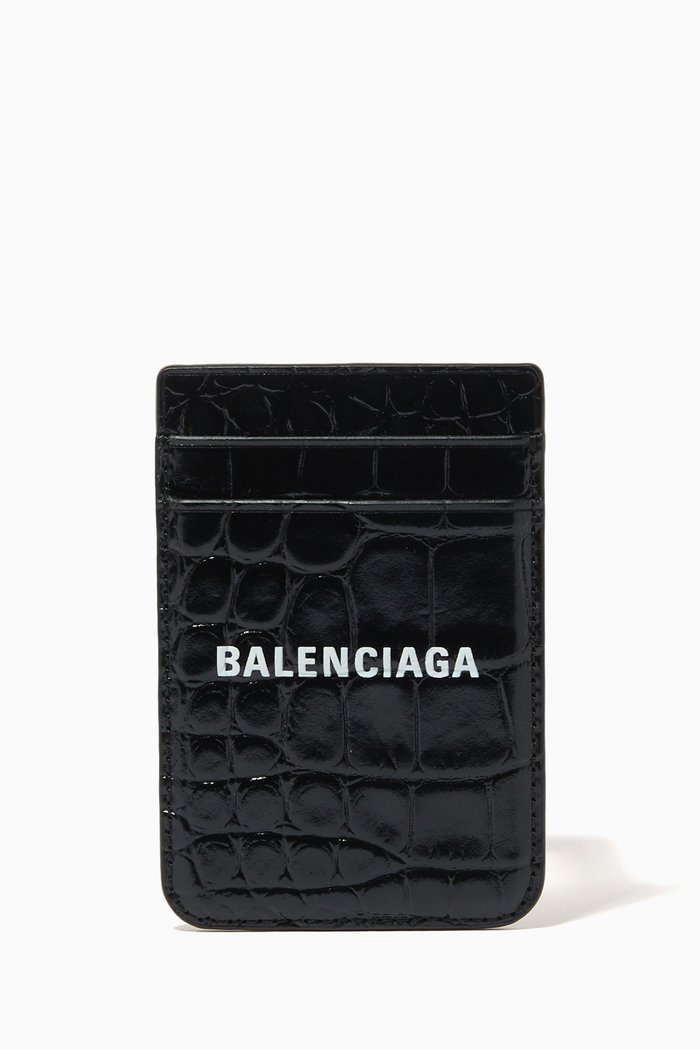 

Cash iPhone Magnetic Card Holder in Croc-embossed Leather, Black
