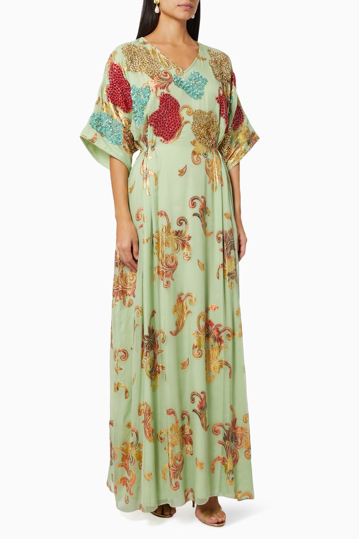 Taim Kaftan in Silk Chiffon, Green