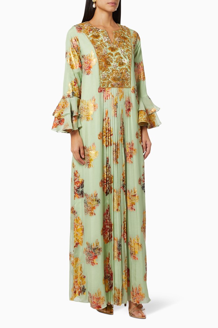 Fatoom Jalabiya in Silk Chiffon, Green