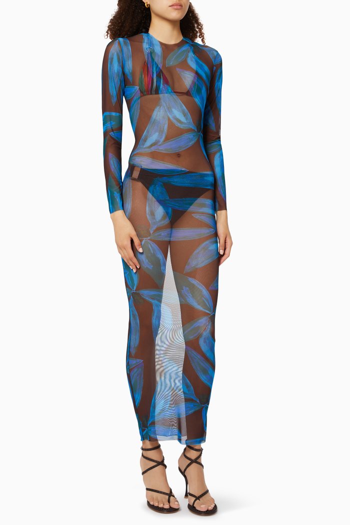 

Long Sleeve Dress in Mesh, Blue