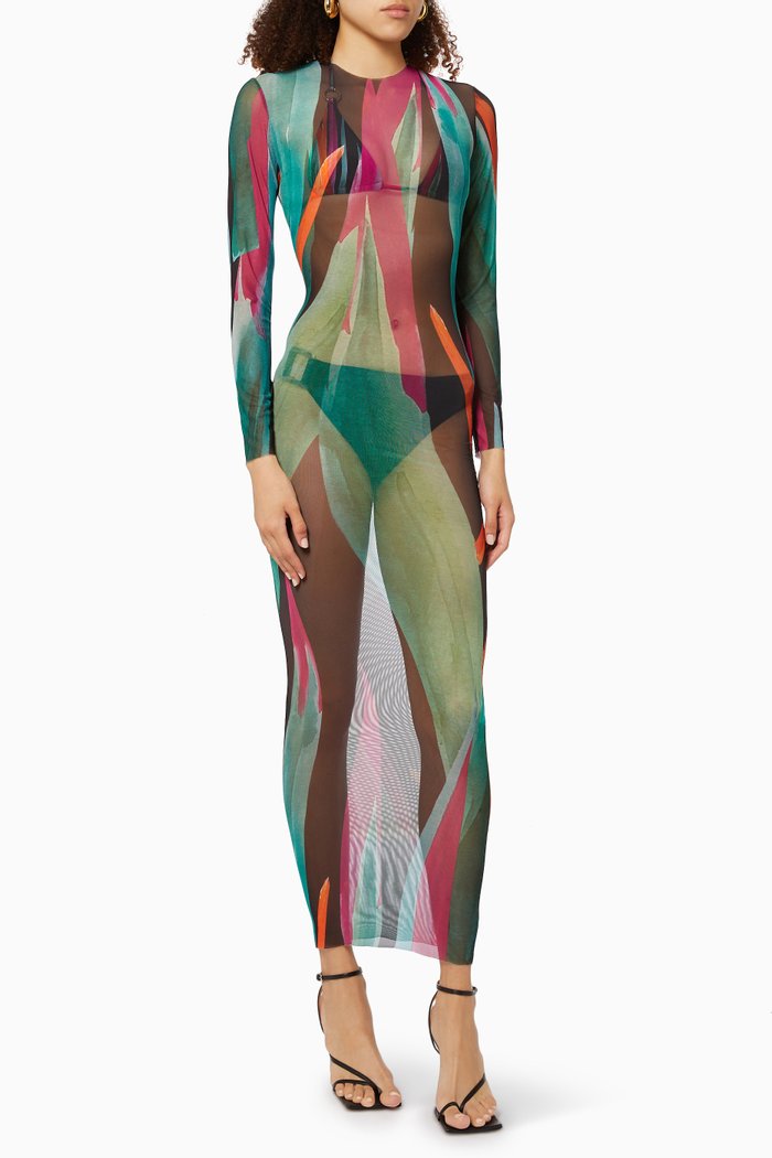 

Long Sleeve Dress in Mesh, Multicolour