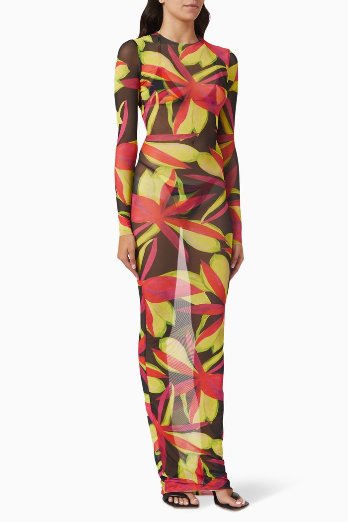 

High Tide Maxi Dress in Stretch Mesh, Multicolour