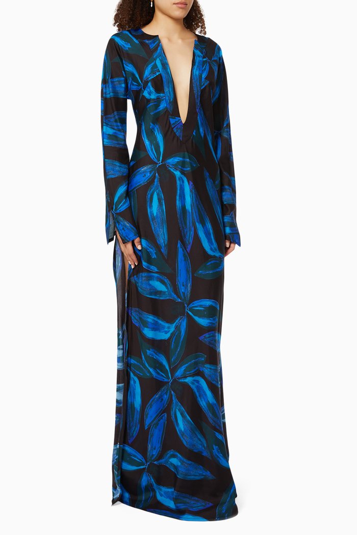 

Long Caftan in Cotton & Silk, Blue
