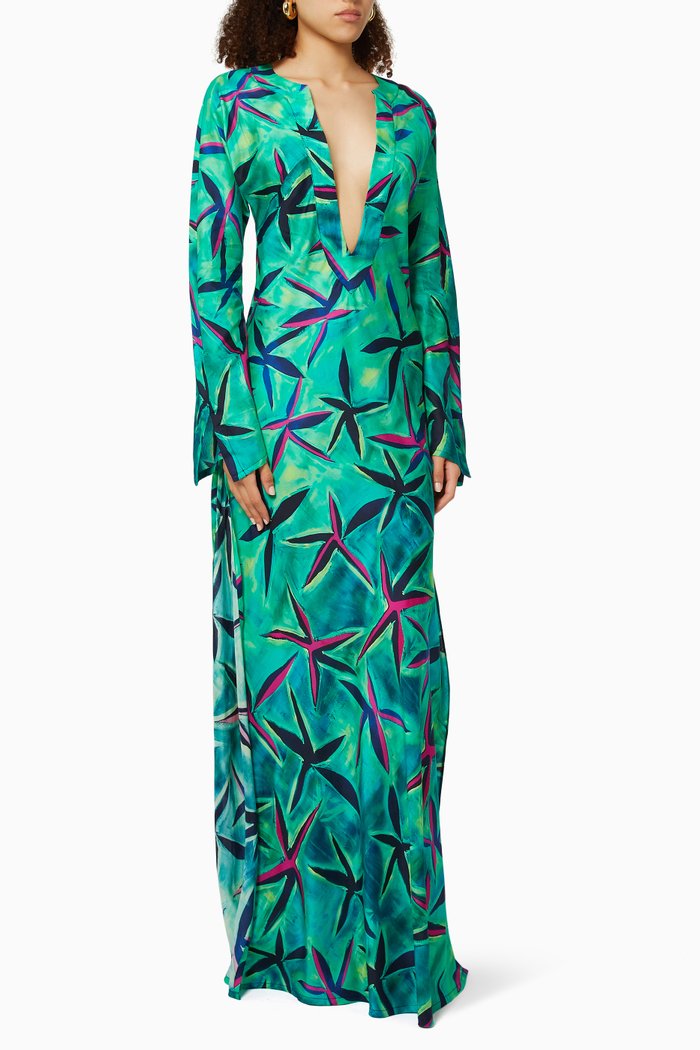 

Long Caftan in Cotton & Silk, Green