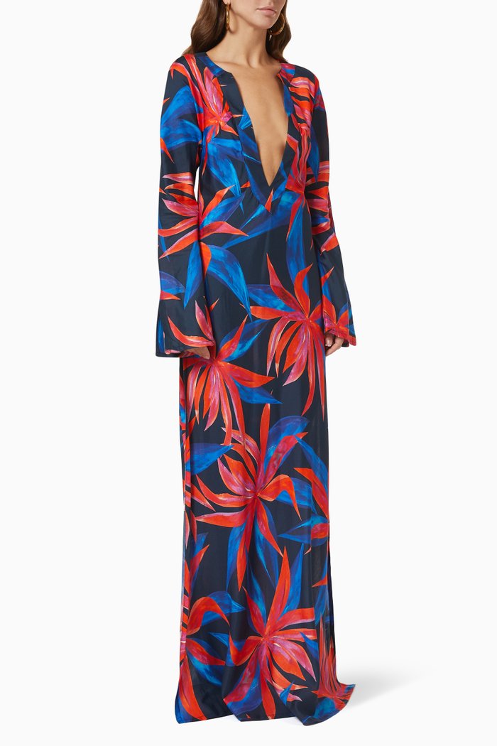 

Long Caftan in Cotton & Silk, Multicolour