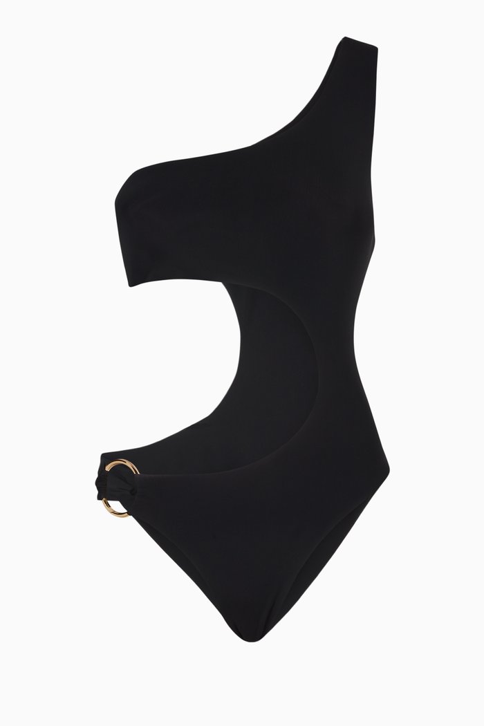 

Half Moon One Piece Swimsuit in Recycled Lycra, Black