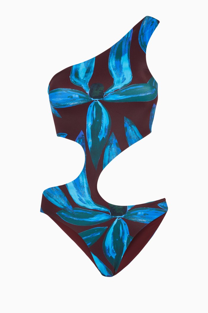 Carve Cut Out One Piece Swimsuit in Lycra, Blue