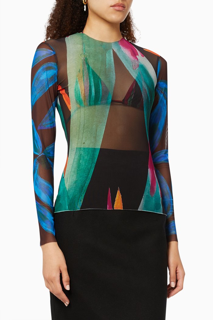 

Long Sleeve Top in Swim Mesh, Multicolour