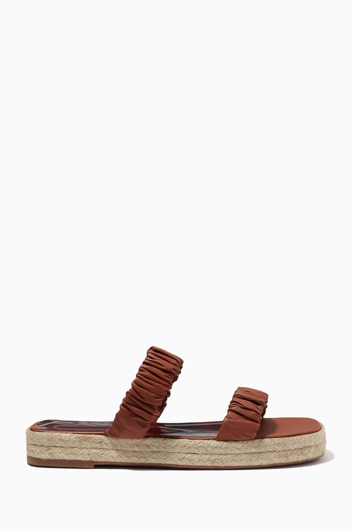 

Maya Ruched Espadrille Platform Sandals in Nappa Leather, Brown