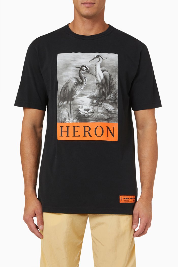 

Heron Print T-shirt in Cotton, Black