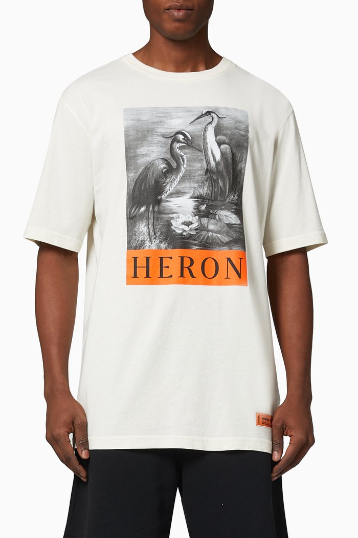 

Heron Print Oversized T-shirt in Organic Cotton Jersey, White