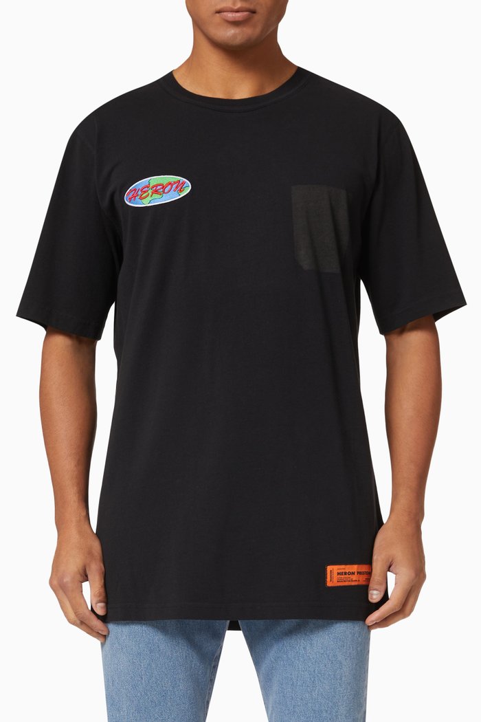 

Heron Print Oversized T-shirt in Organic Cotton Jersey, Black