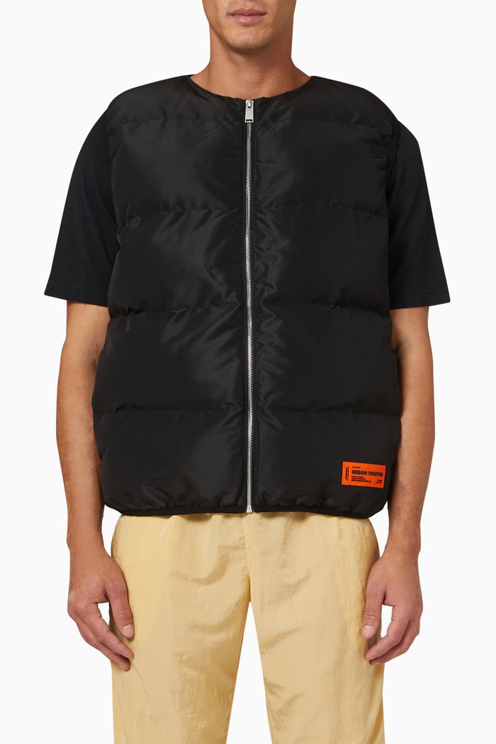 Logo Tape Vest in Padded Nylon, Black