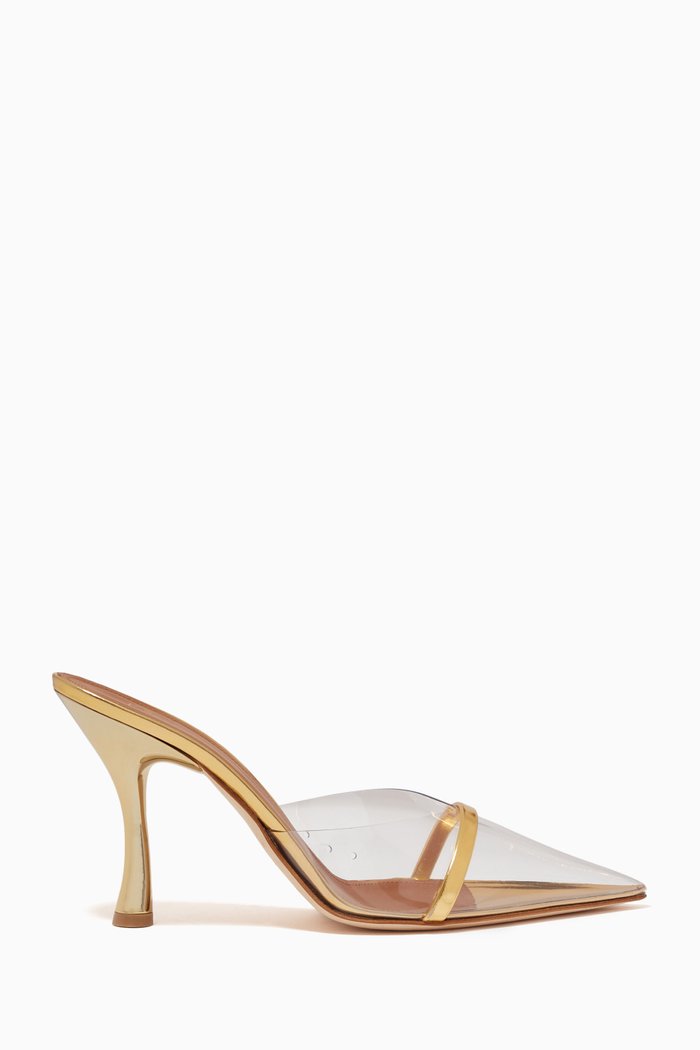 

Joella 90 Mules in PVC & Patent Leather, Gold