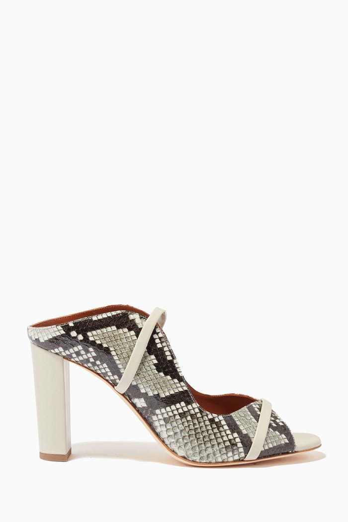 

Norah 85mm Slip On Mules in Elaphe &Nappa Leather, Neutral