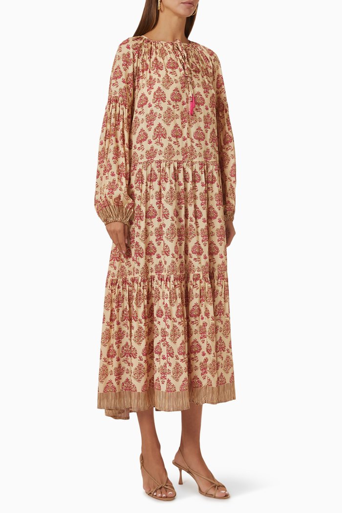 

Briana Tiered Midi Dress in Silk, Pink