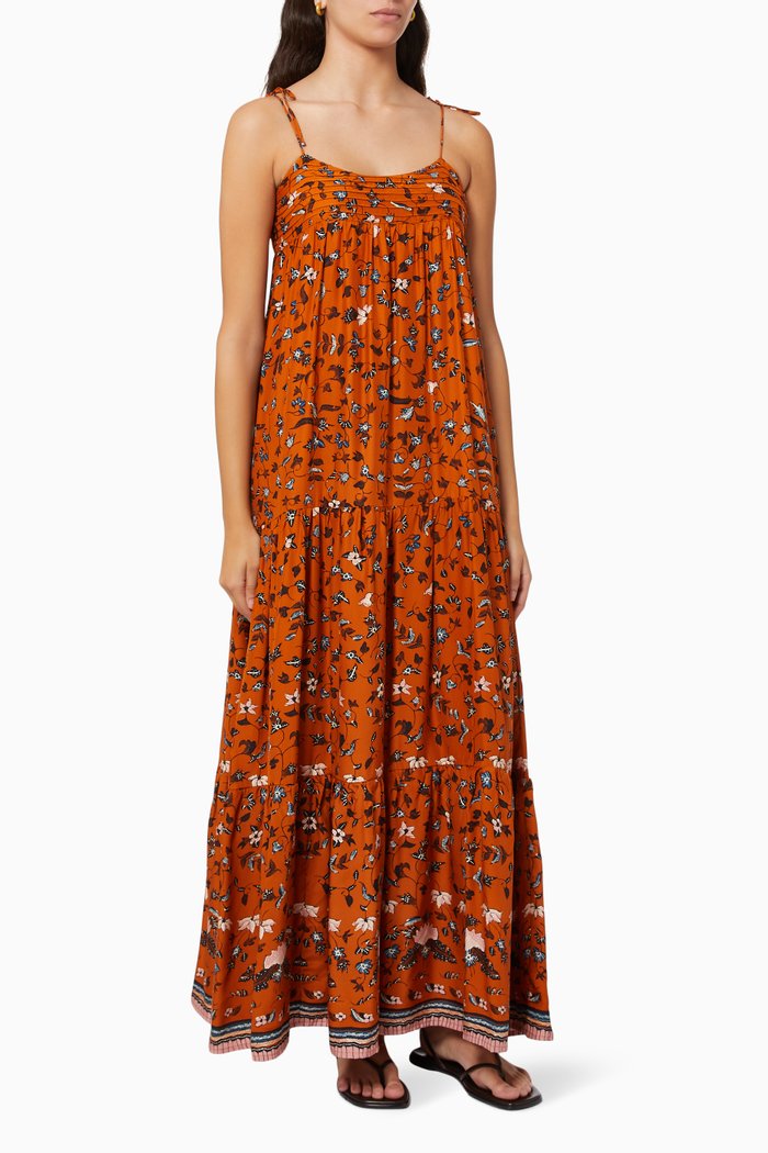 

Melanie Maxi Dress in Silk, Orange