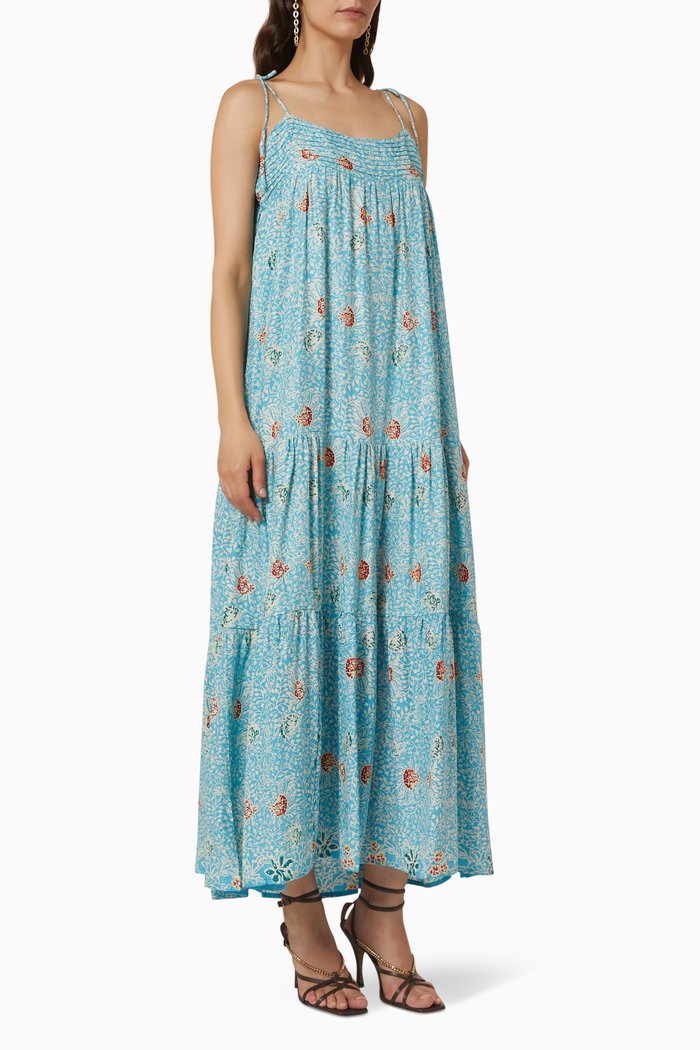 

Melanie Maxi Dress in Silk, Blue