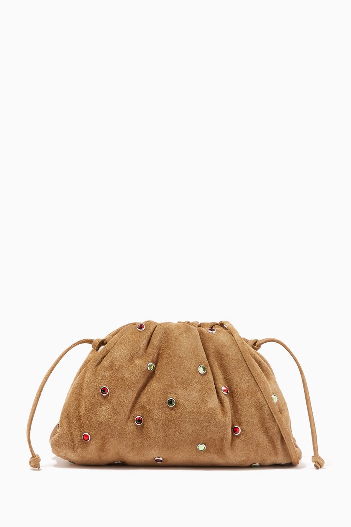 

Mini Pouch with Rhinestones in Suede, Brown