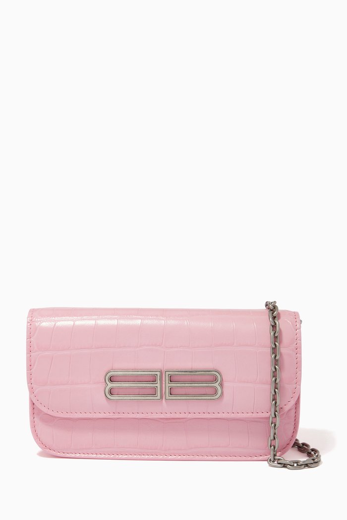 

Gossip Wallet on Chain in Croc-embossed Leather, Pink